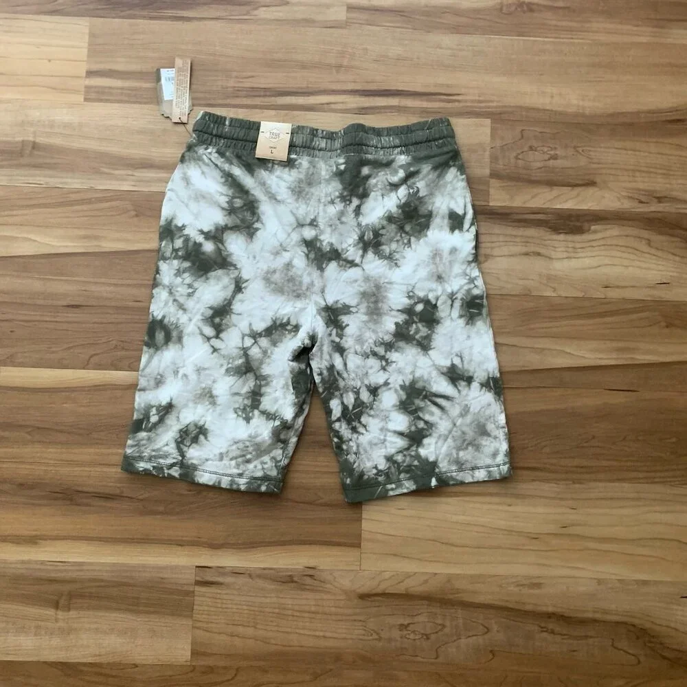 True Craft Boys Tie Dye Shorts Green Large Cotton Drawstring Pockets NWT